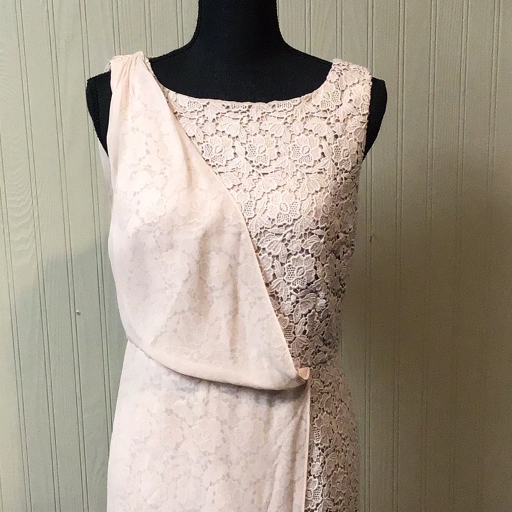 Ann Taylor Sleeveless Cotton Dress Silk Overlay